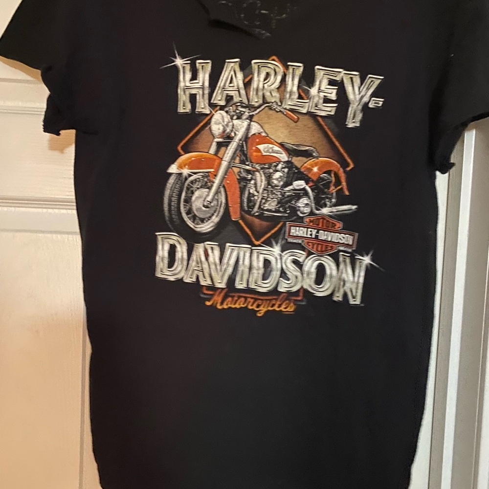 Harley-Davidson Black Short Sleeve Tee with Orange Motorcycle Graphic